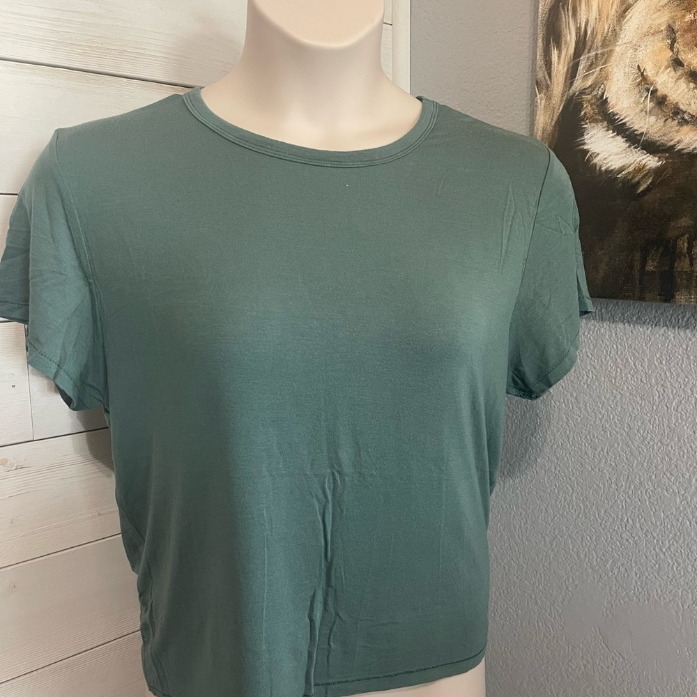 American Eagle Outfitters Green Crop Fitted T-Shirt